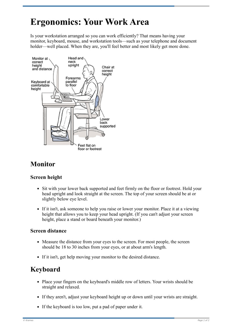 Text - Ergonomics: Your Work Area - HealthClips Online