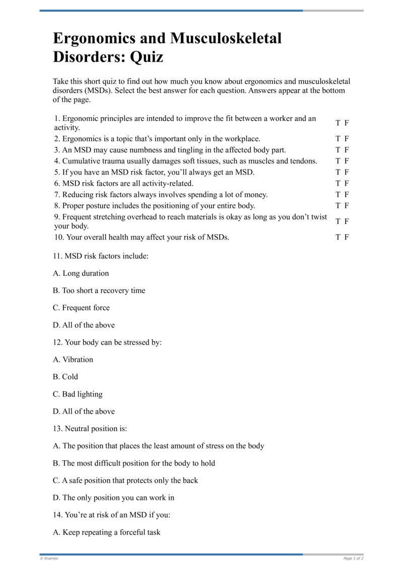 Text Ergonomics and MSDs Quiz HealthClips Online