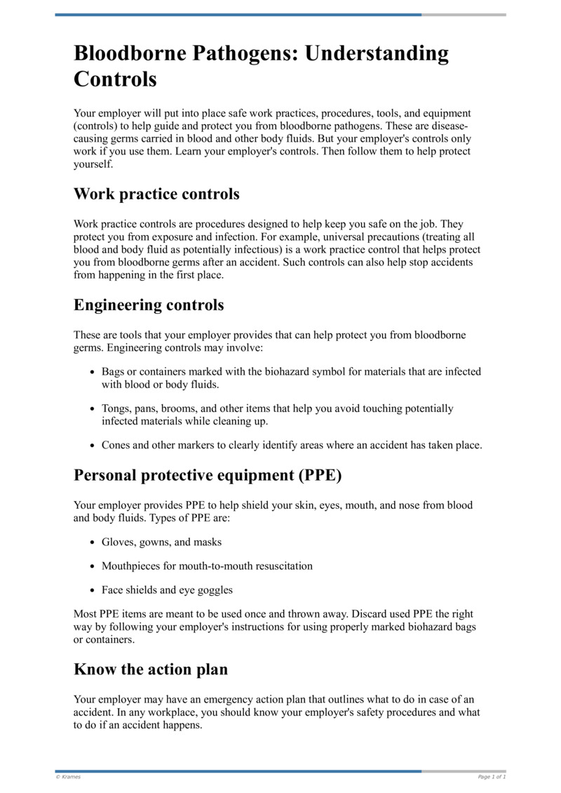 Text - Bloodborne Pathogens: Understanding Controls - HealthClips Online