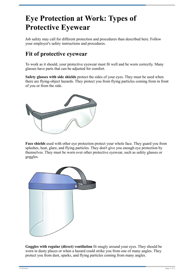 Text Eye Protection at Work Types of Protective Eyewear HealthClips Online