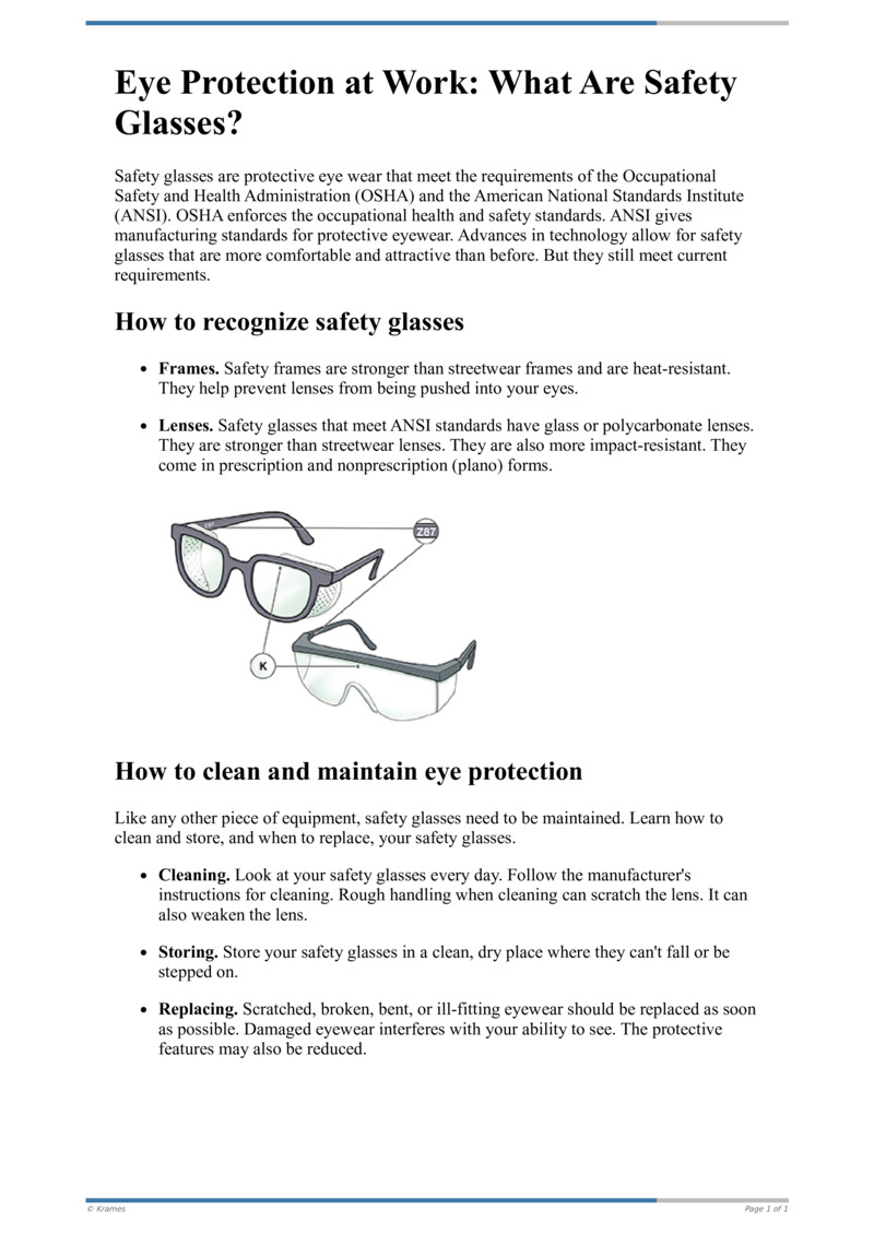 Safety Eyewear, Worker Health and Safety