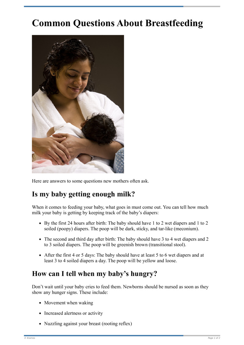 PDF Common Questions About Breastfeeding HealthClips Online