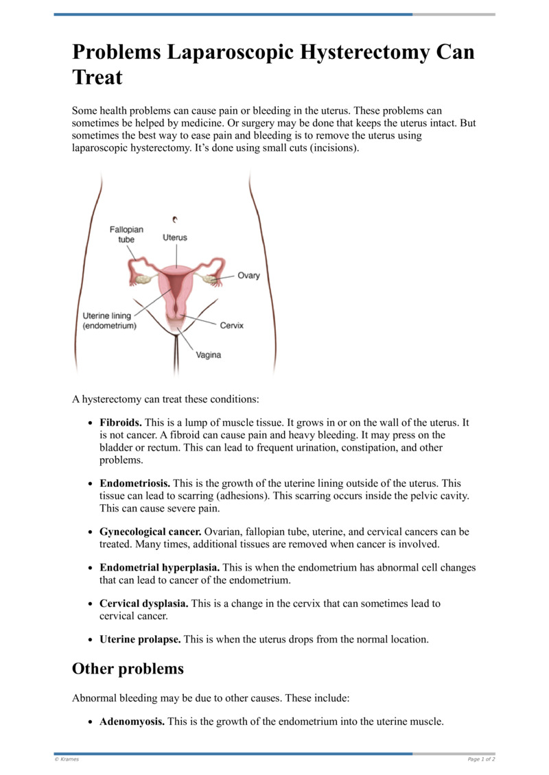 Text - Problems Laparoscopic Hysterectomy Can Treat - HealthClips Online