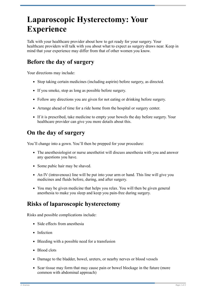 Text - Laparoscopic Hysterectomy: Your Experience - HealthClips Online