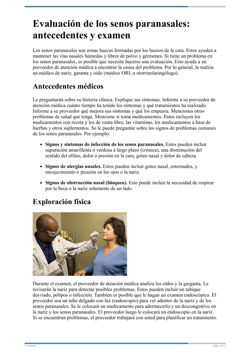Poster image for "Evaluación de los senos paranasales: antecedentes y examen"