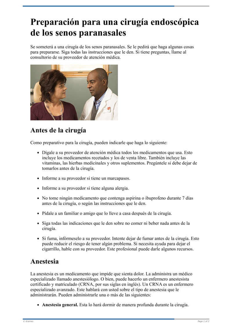Poster image for "Preparació​n ​para ​una ​cirugí​a ​endoscó​pica ​de ​los ​senos ​paranasales"