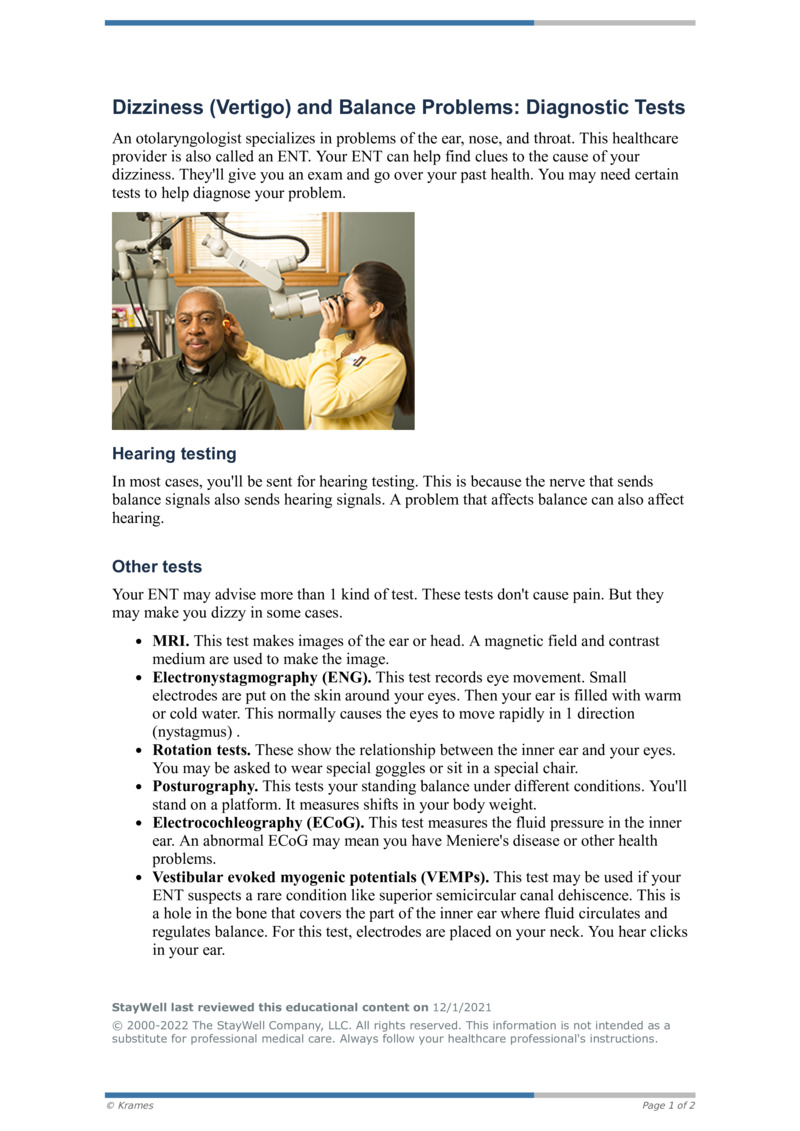 PDF - Dizziness (Vertigo) And Balance Problems: Diagnostic Tests ...