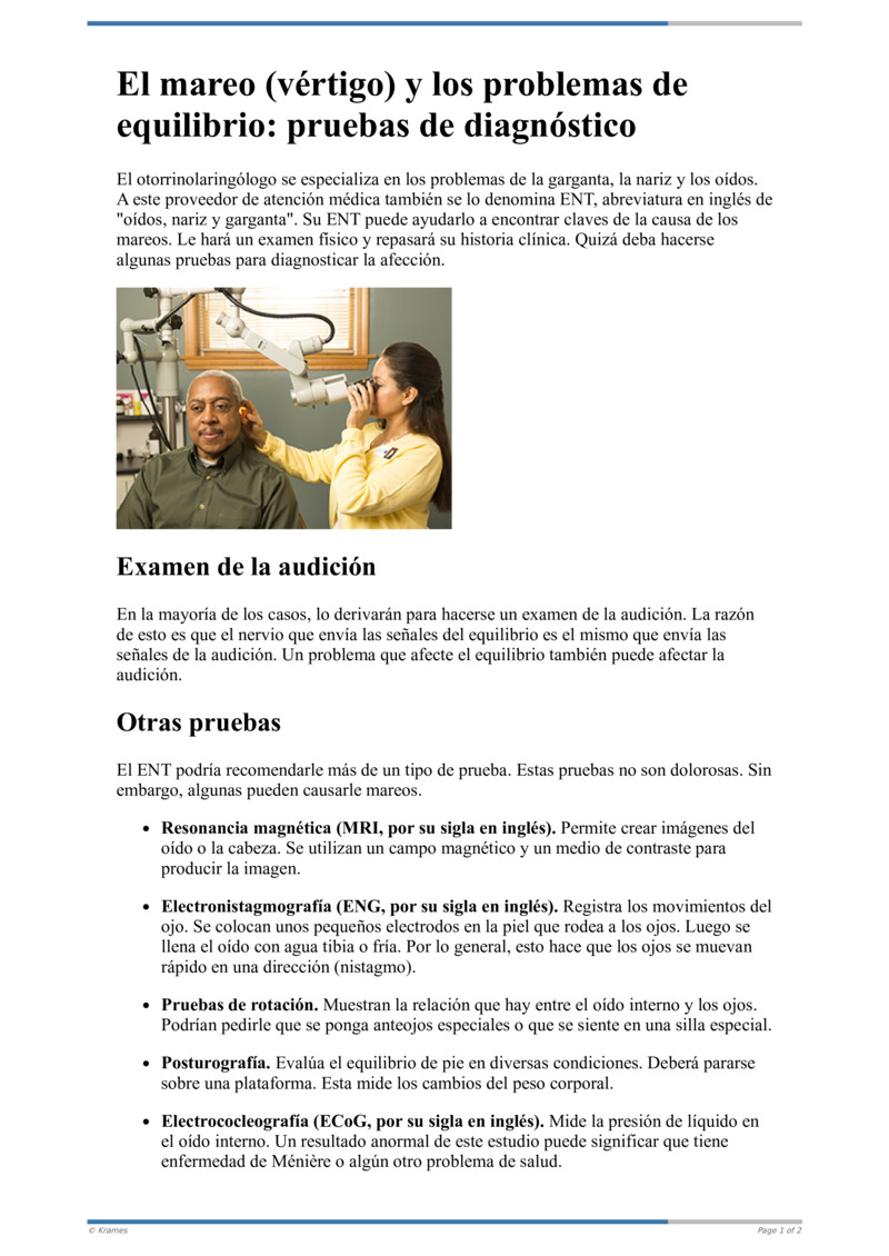 Poster image for "El mareo (vértigo) y los problemas de equilibrio: pruebas de diagnóstico"