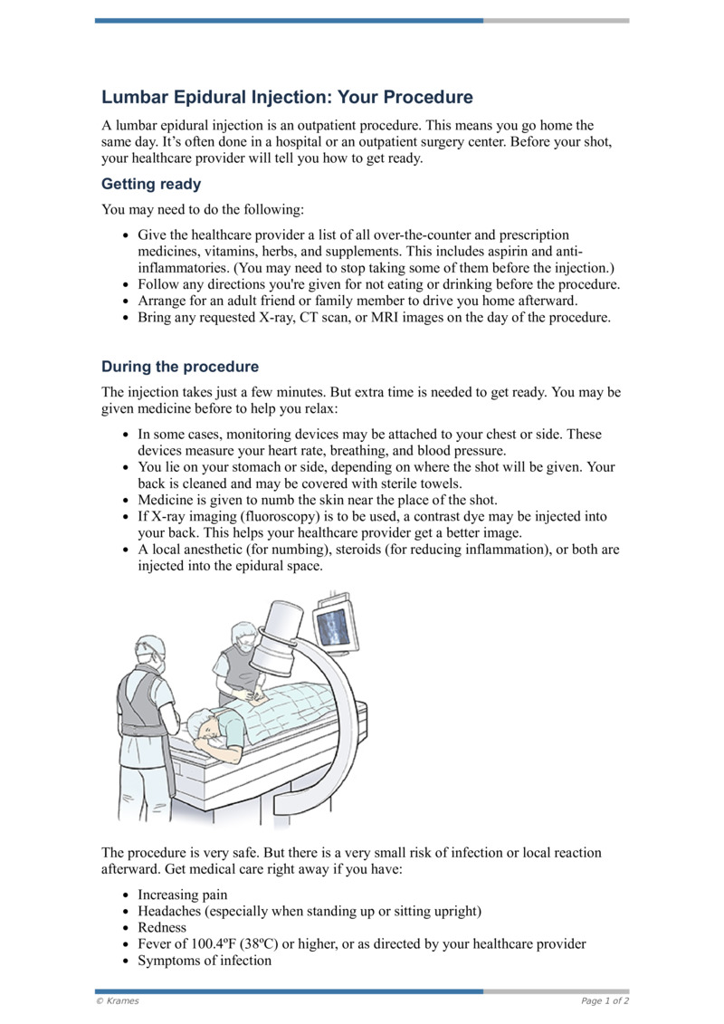 PDF Lumbar Epidural Injection Your Procedure HealthClips Online