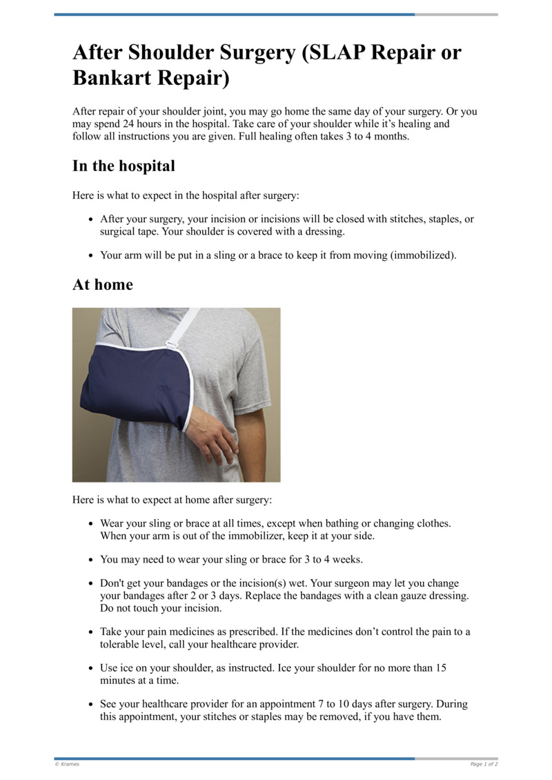 Text - After Shoulder Surgery (SLAP Repair or Bankart Repair ...