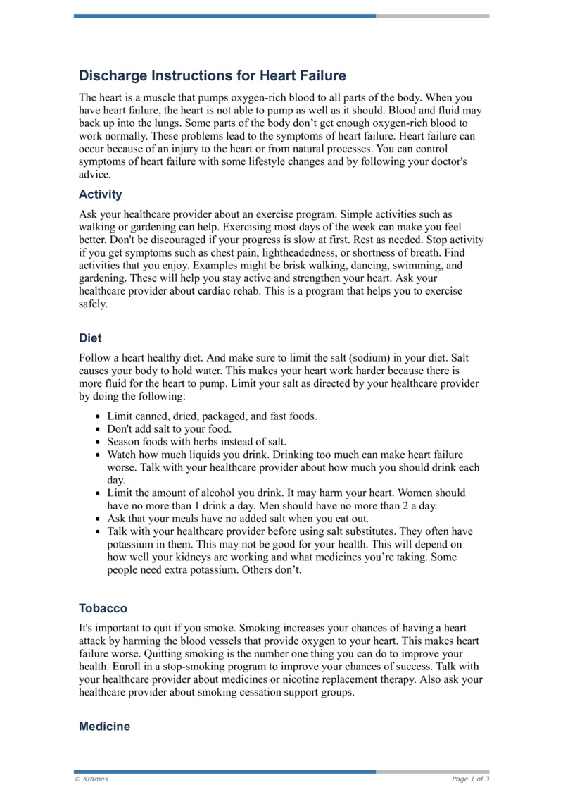 PDF Discharge Instructions For Heart Failure HealthClips Online