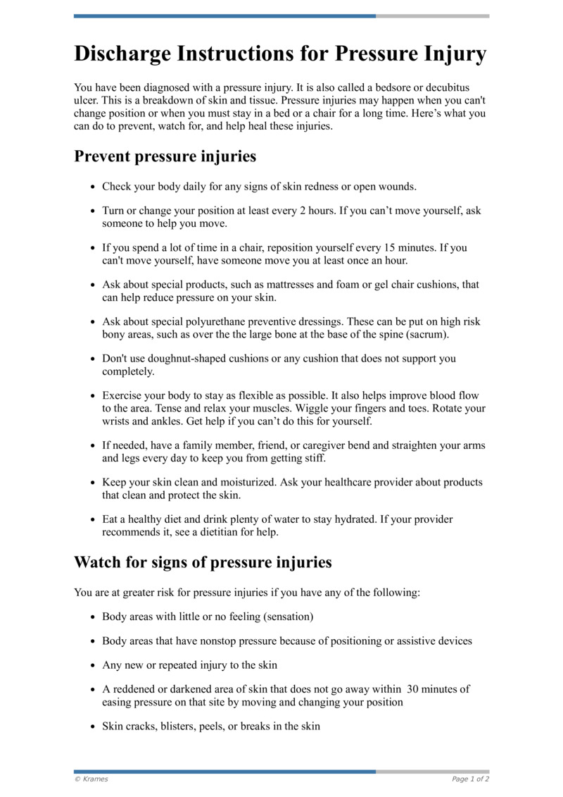 PDF Discharge Instructions for Pressure Injury HealthClips Online