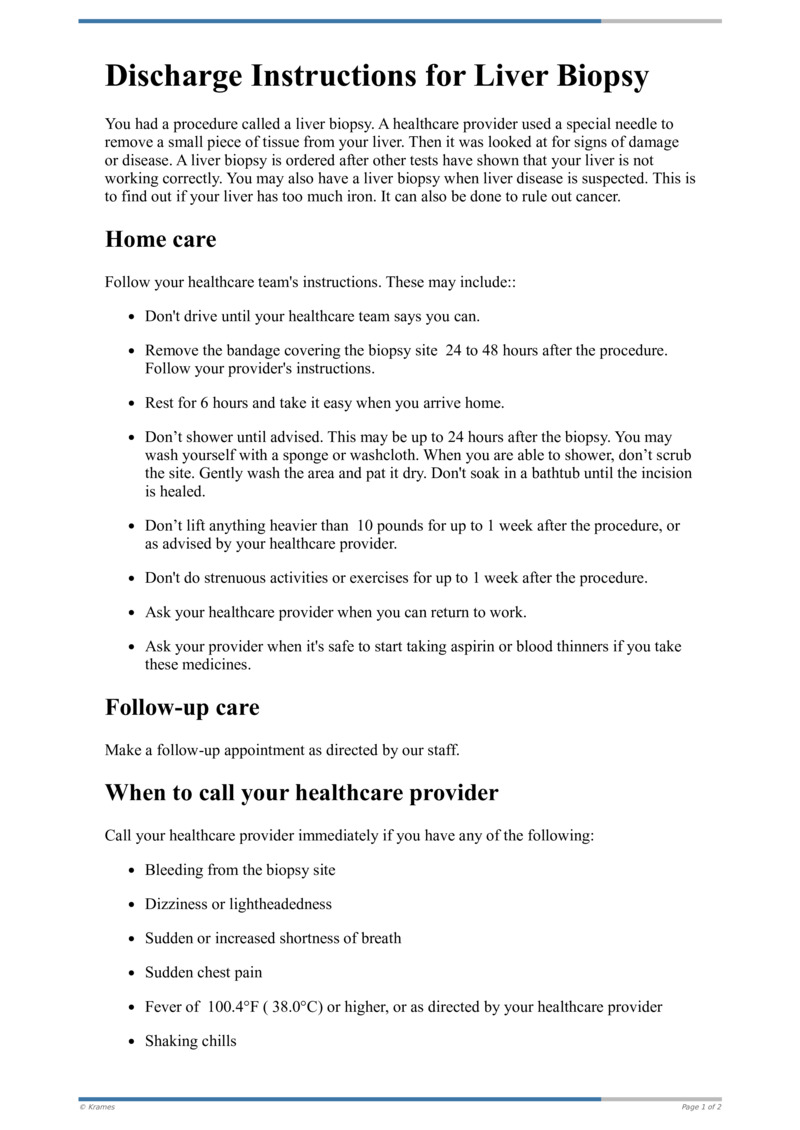 Text Discharge Instructions for Liver Biopsy HealthClips Online