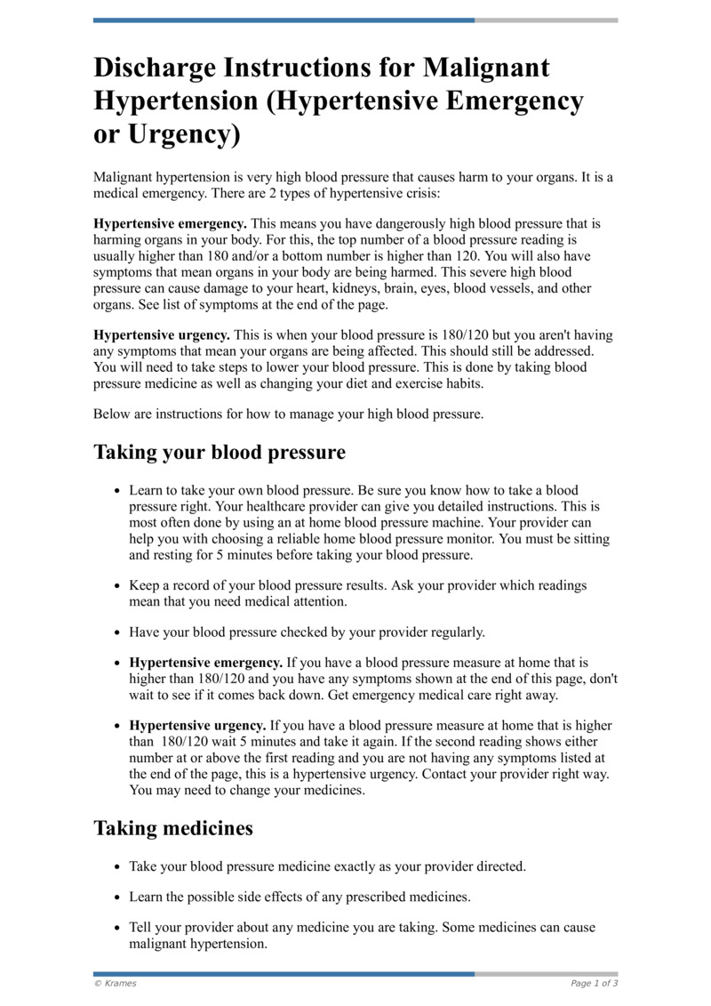 PDF Discharge Instructions for Malignant Hypertension (Hypertensive