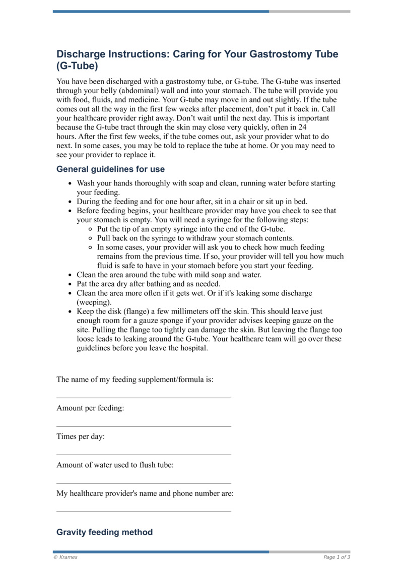PDF - Discharge Instructions: Caring for Your Gastrostomy Tube (G-Tube