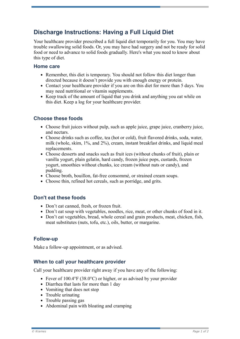 Text Discharge Instructions Having a Full Liquid Diet HealthClips