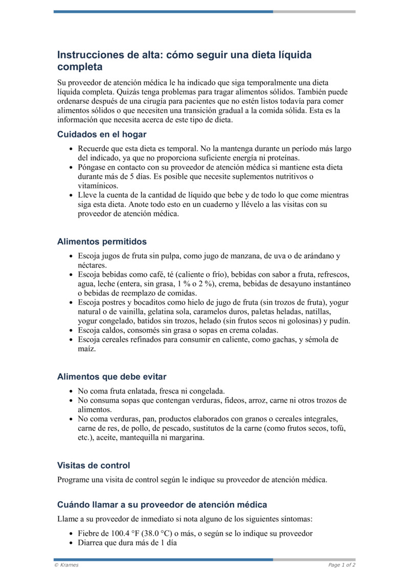 Text Instrucciones De Alta Cómo Seguir Una Dieta Líquida Completa Healthclips Online 1288