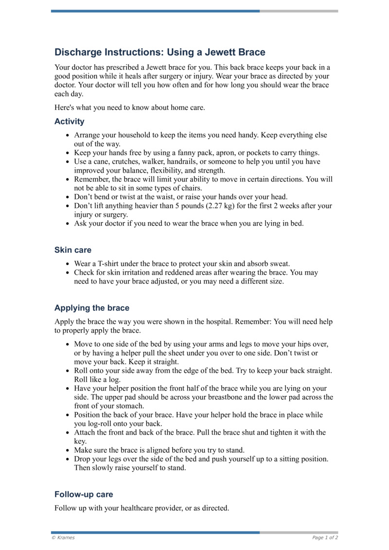 PDF Discharge Instructions Jewett Brace HealthClips Online