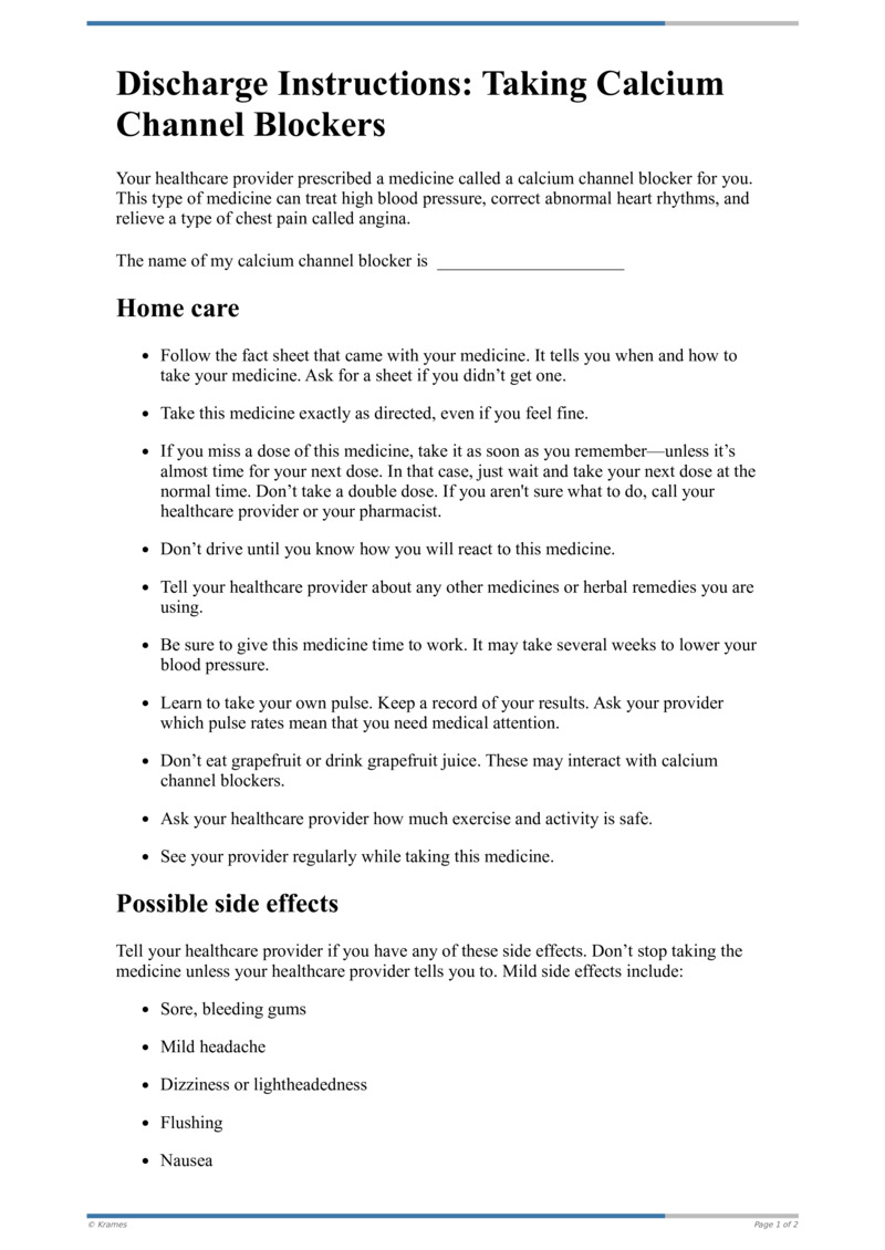 Text Discharge Instructions Taking Calcium Channel Blockers