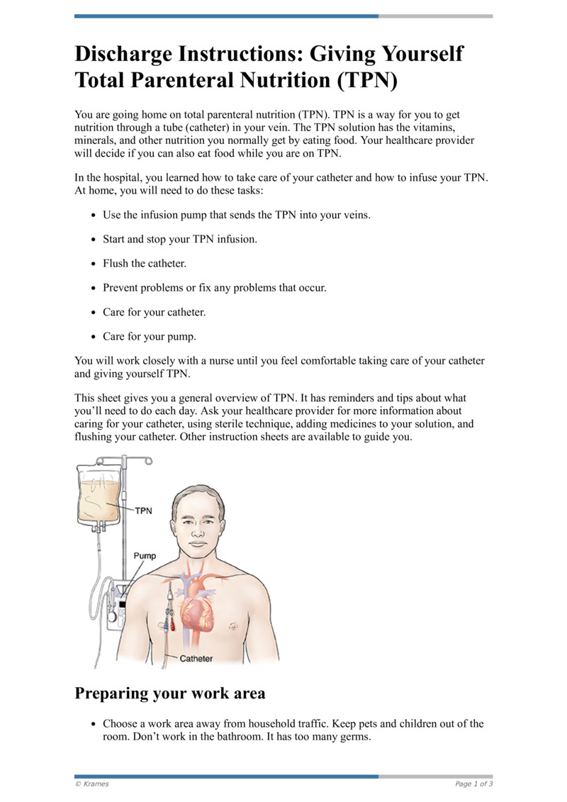 PDF Discharge Instructions Giving Yourself Total Parenteral Nutrition TPN Overview