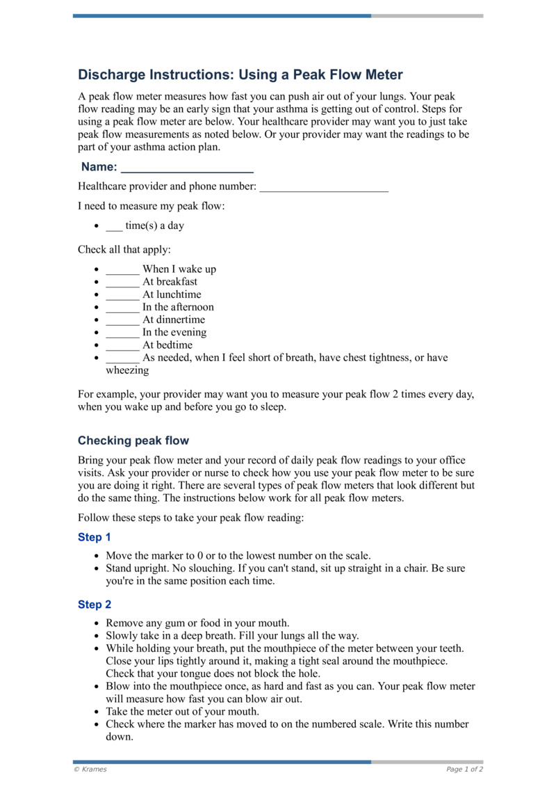 PDF Discharge Instructions Using a Peak Flow Meter HealthClips Online