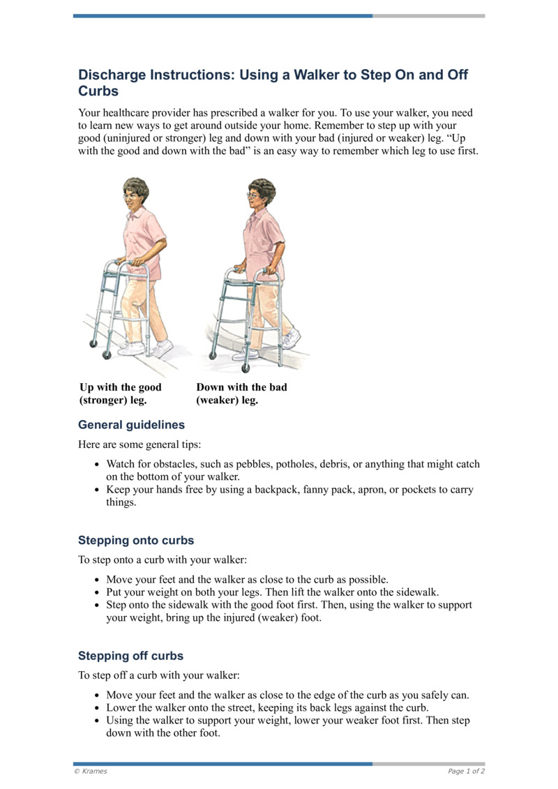 PDF - Discharge Instructions: Using a Walker to Go Up and Down Curbs ...