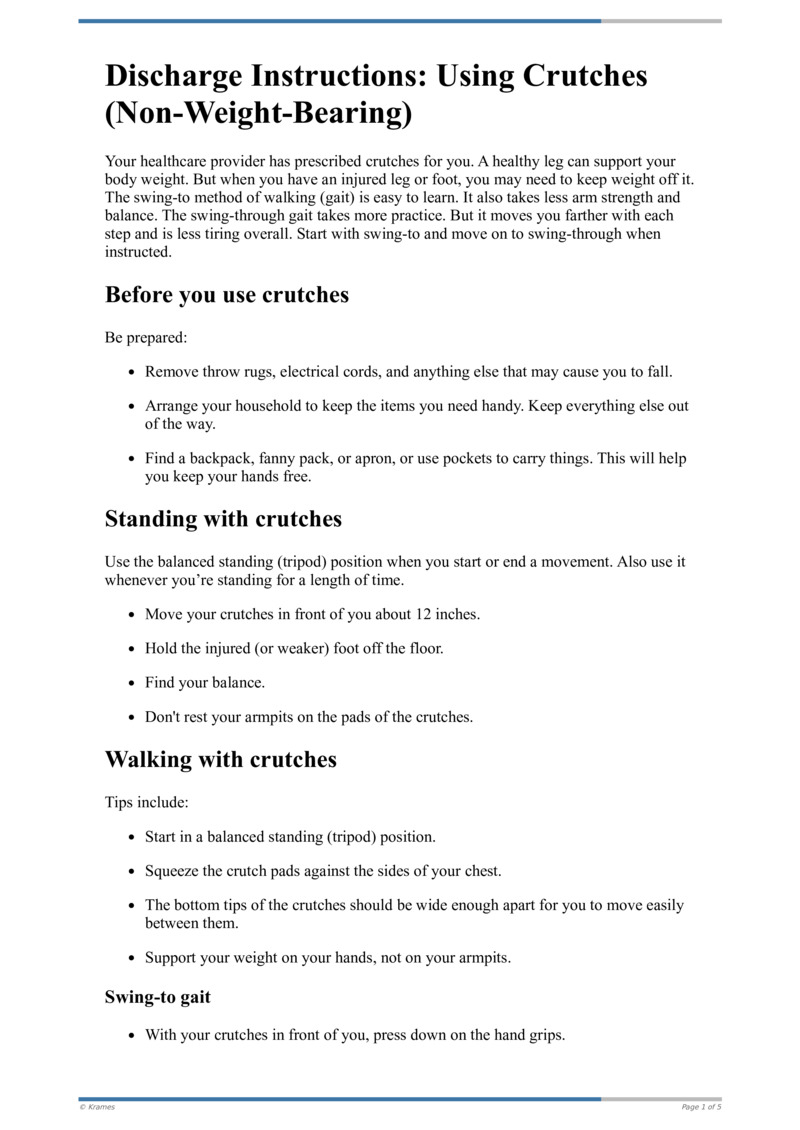 Text Discharge Instructions Using Crutches (NonWeightBearing