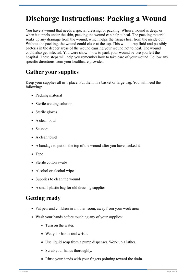 Text Discharge Instructions Wound Packing Healthclips Online