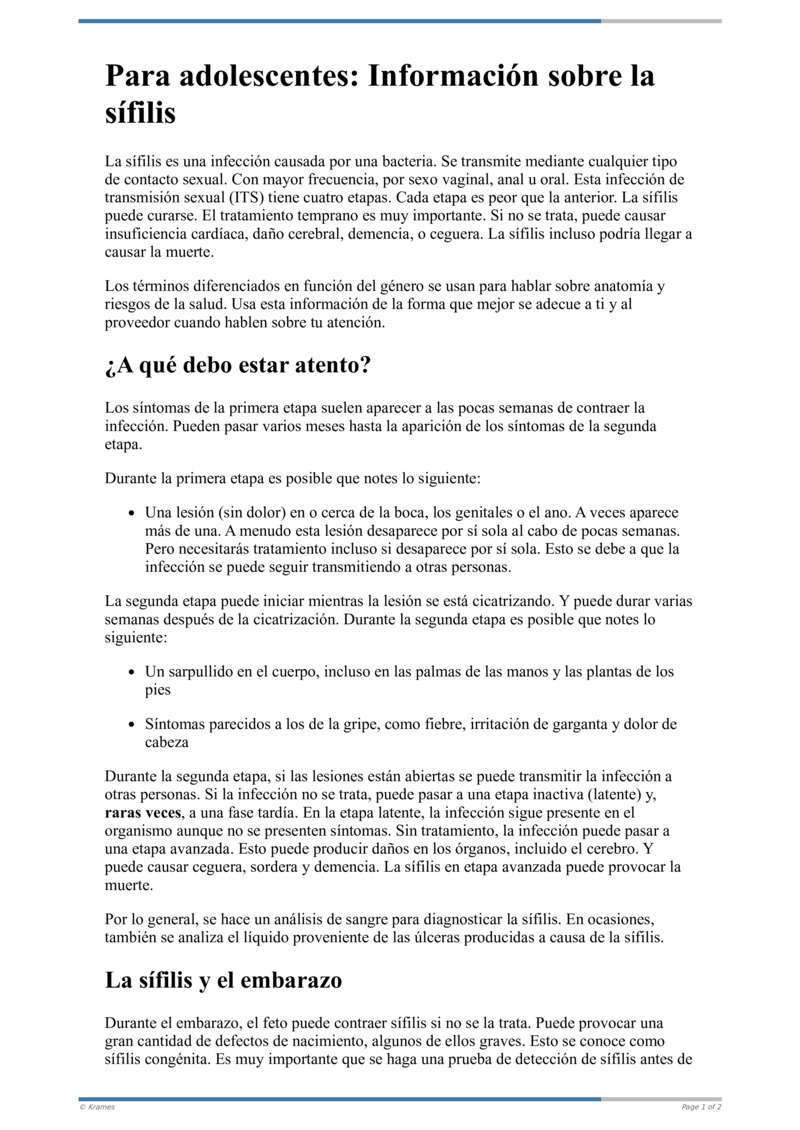 Text - Para los adolescentes: en qué consiste la sífilis