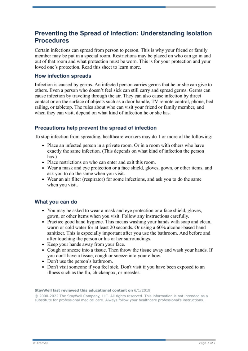 PDF Preventing the Spread of Infection Understanding Isolation
