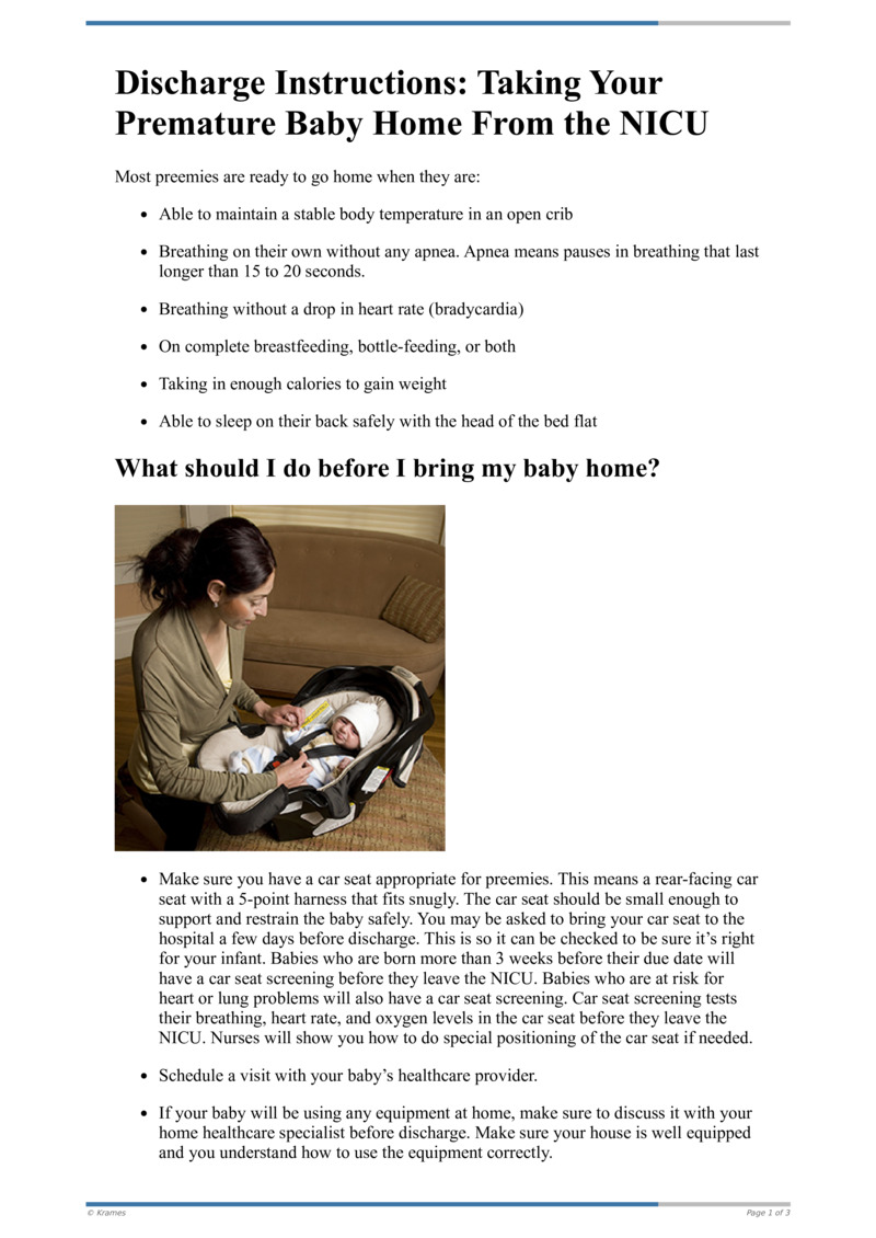 Text - Discharge Instructions: Taking Your Premature Baby Home from the NICU