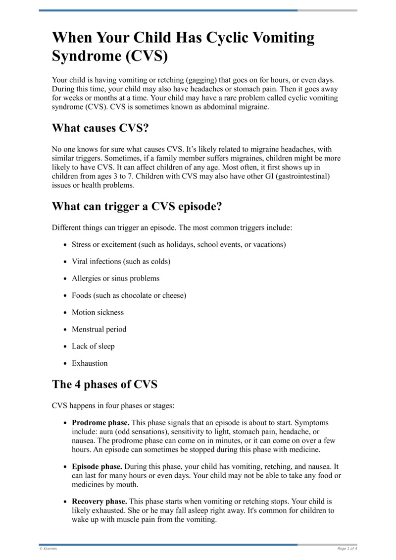 Text When Your Child Has Cyclic Vomiting Syndrome (CVS) HealthClips Online
