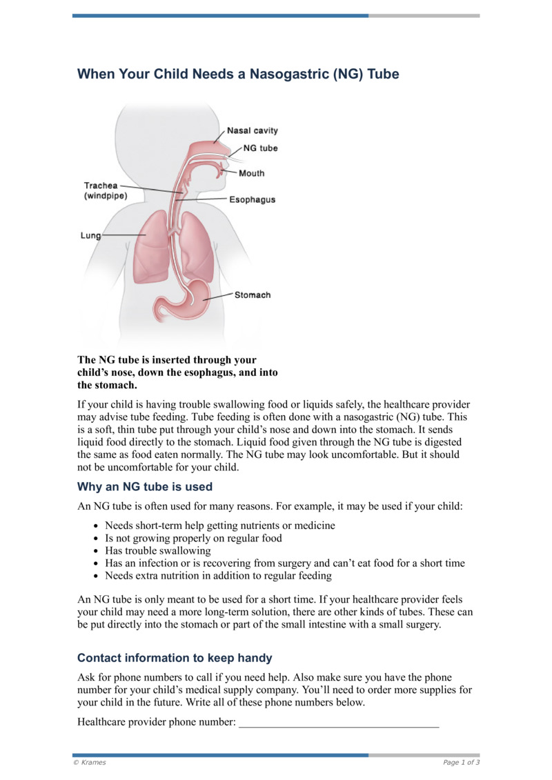 PDF When Your Child Needs a Nasogastric (NG) Tube HealthClips Online