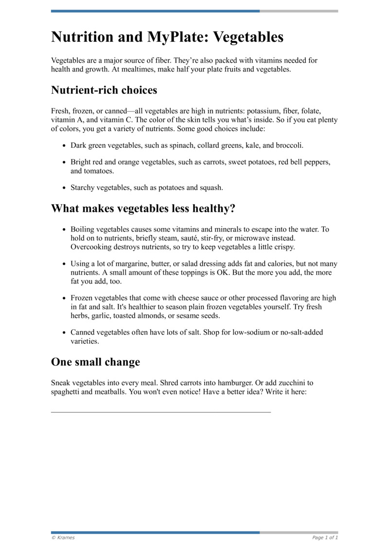 PDF - Nutrition and MyPlate: Vegetables - HealthClips Online
