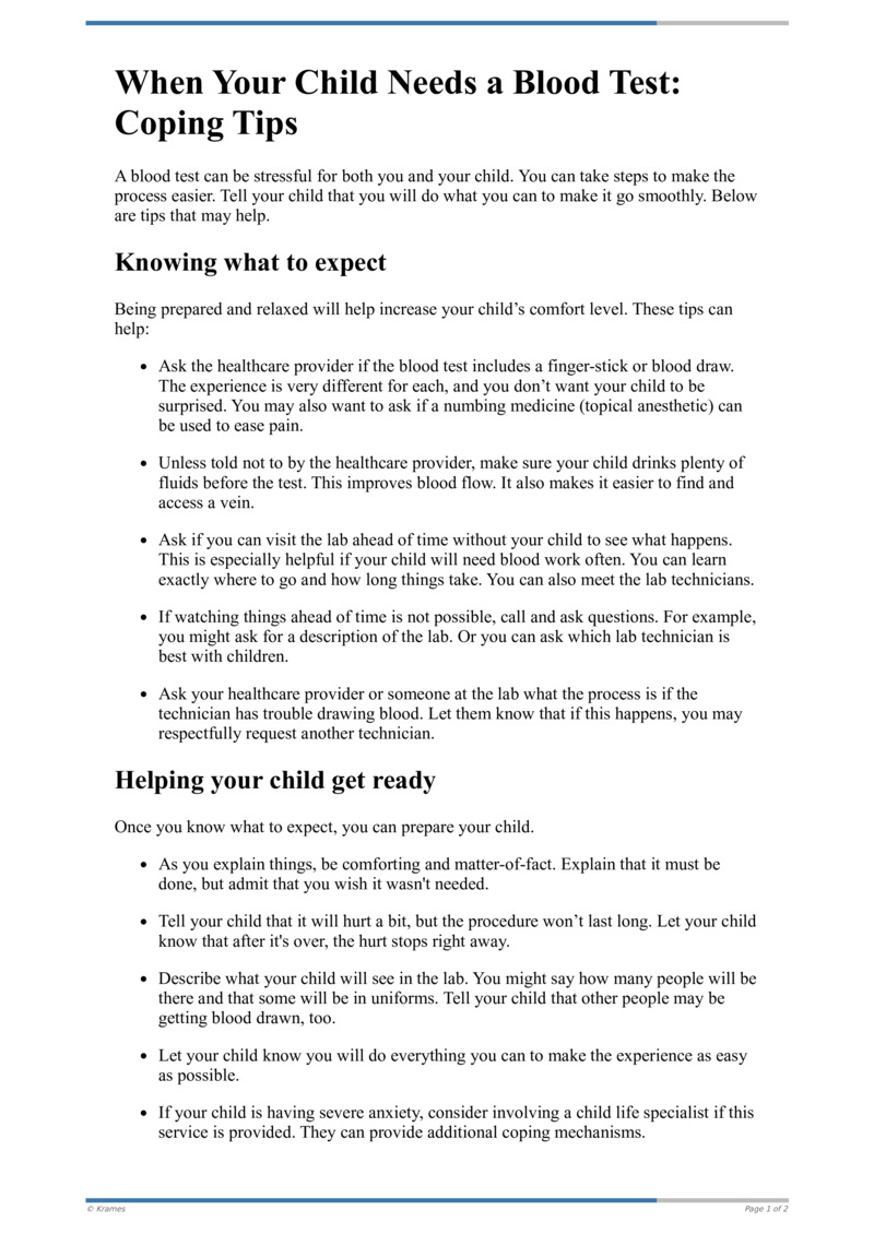 Text - When Your Child Needs A Blood Test: Coping Tips - HealthClips Online