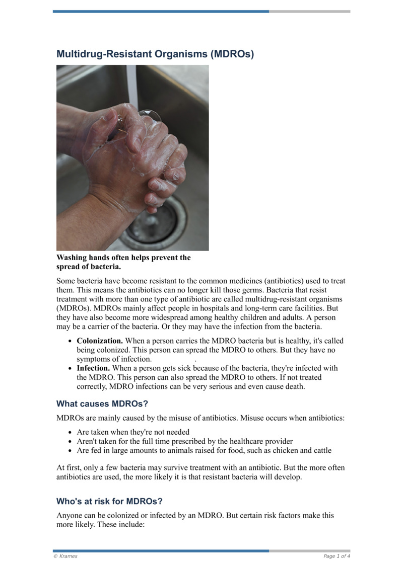 PDF MultidrugResistant Organisms (MDROs) HealthClips Online