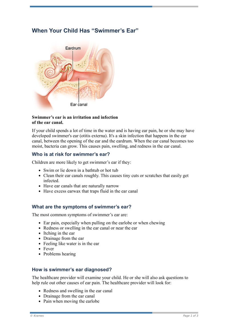 Text When Your Child Has Swimmer's Ear HealthClips Online