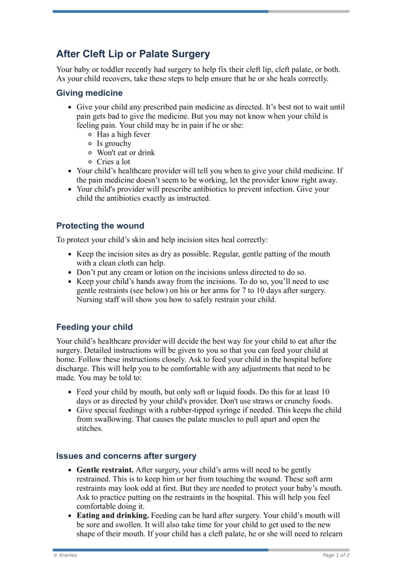 PDF - After Cleft Lip or Palate Surgery - HealthClips Online