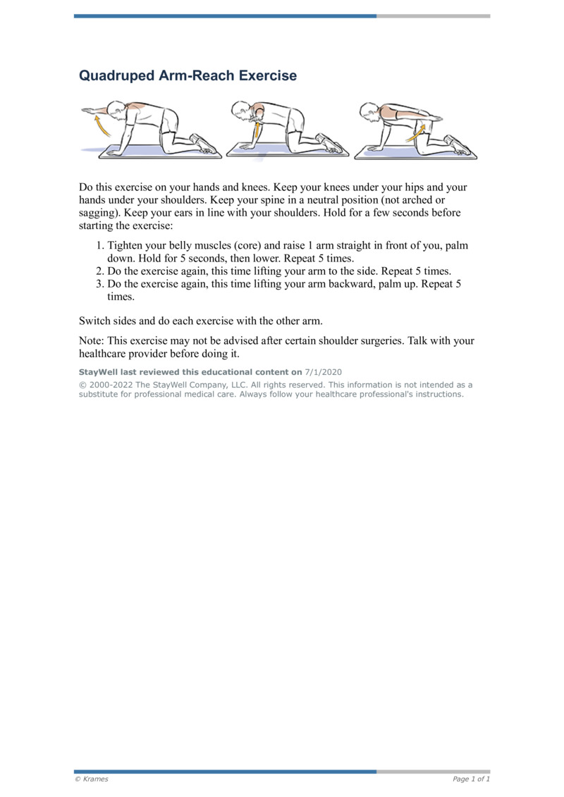 Text Quadruped ArmReach Exercise HealthClips Online