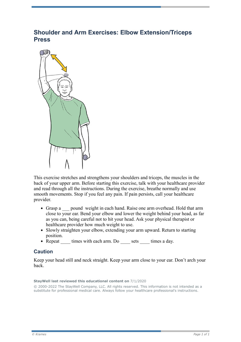 PDF Shoulder and Arm Exercises Elbow ExtensionTriceps Press