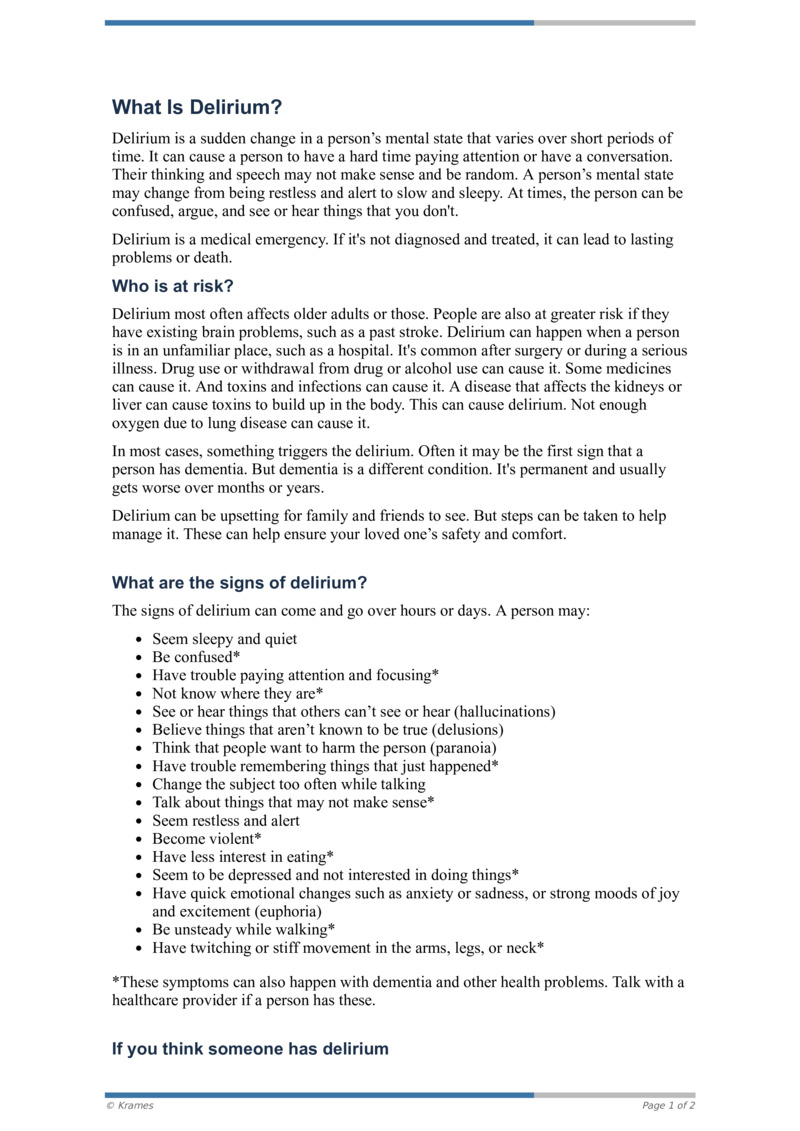 PDF What is Delirium? HealthClips Online
