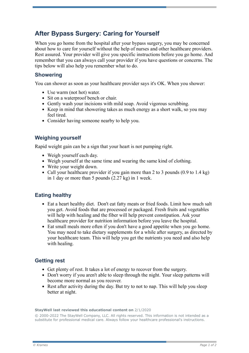 PDF After Bypass Surgery Caring for Yourself HealthClips Online