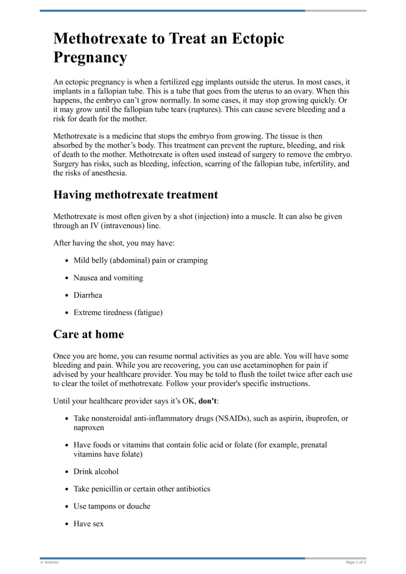 Text - Methotrexate to Treat an Ectopic Pregnancy - HealthClips Online