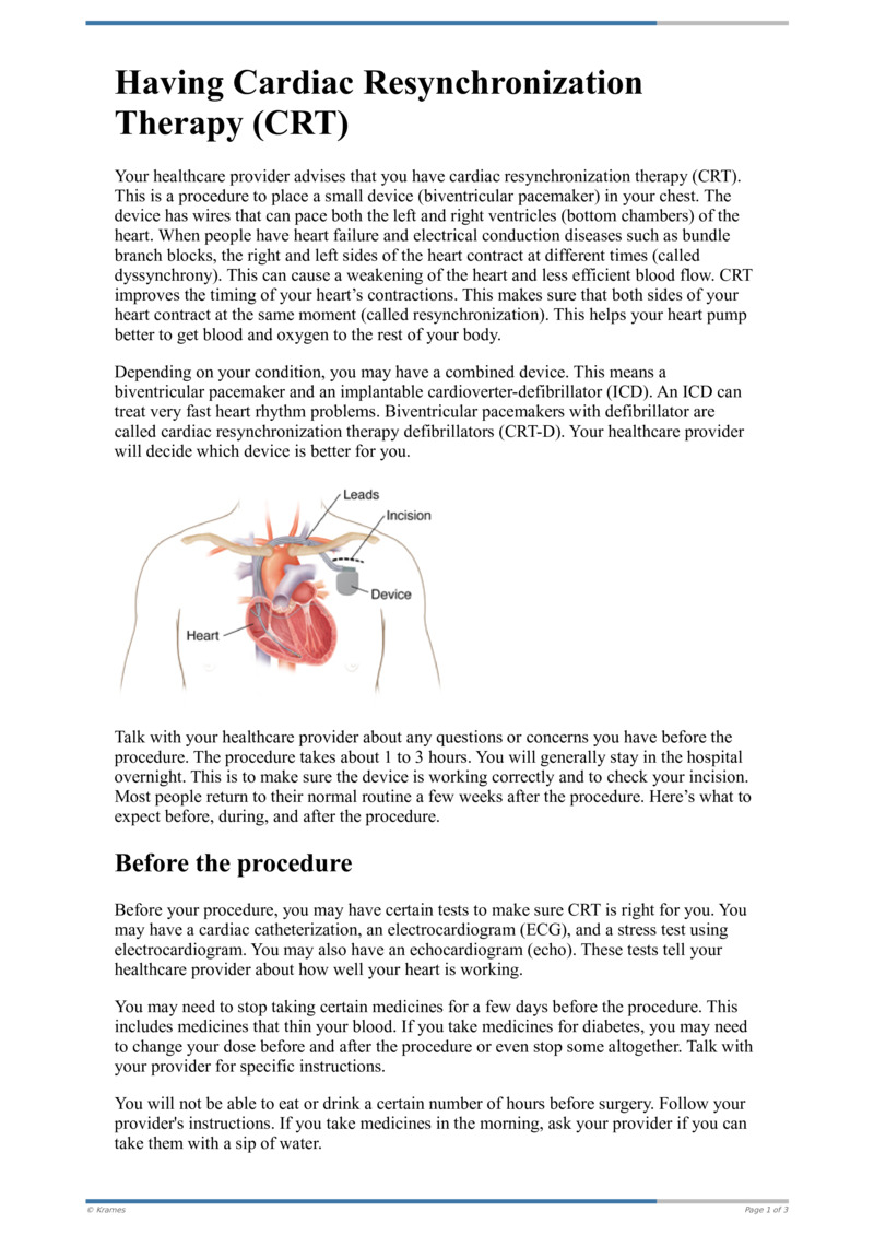 Text - Having Cardiac Resynchronization Therapy (CRT) - HealthClips Online