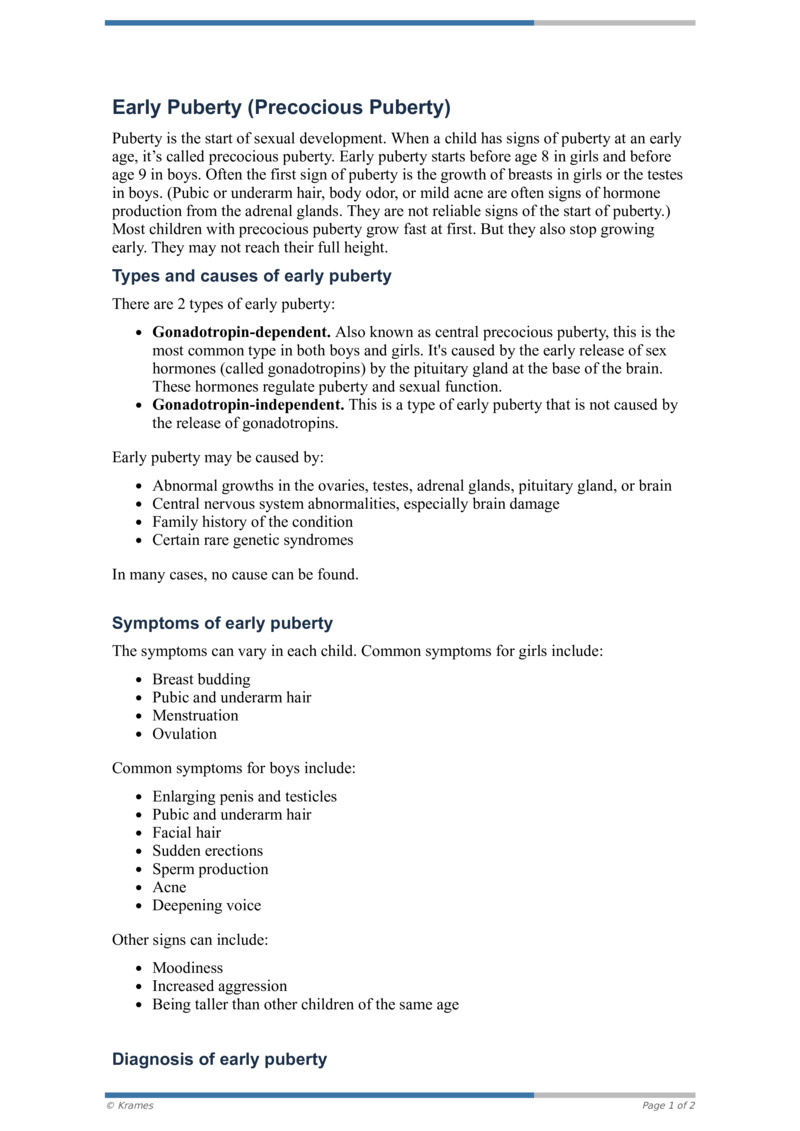 PDF - Early Puberty (Precocious Puberty) - HealthClips Online