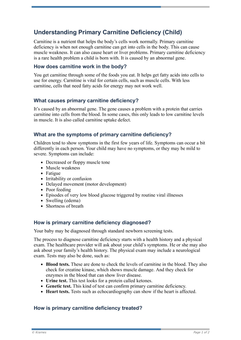 PDF Understanding Primary Carnitine Deficiency (Child) HealthClips