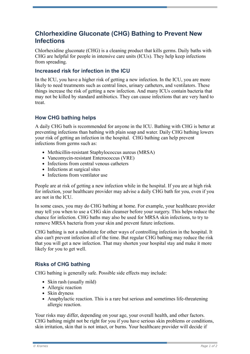 PDF Chlorhexidine Gluconate (CHG) Bathing to Prevent Infections