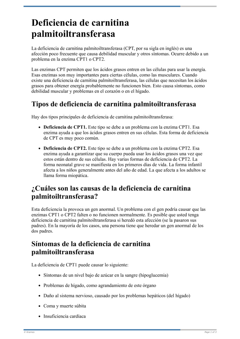 Text Deficiencia de carnitina palmitoiltransferasa HealthClips Online