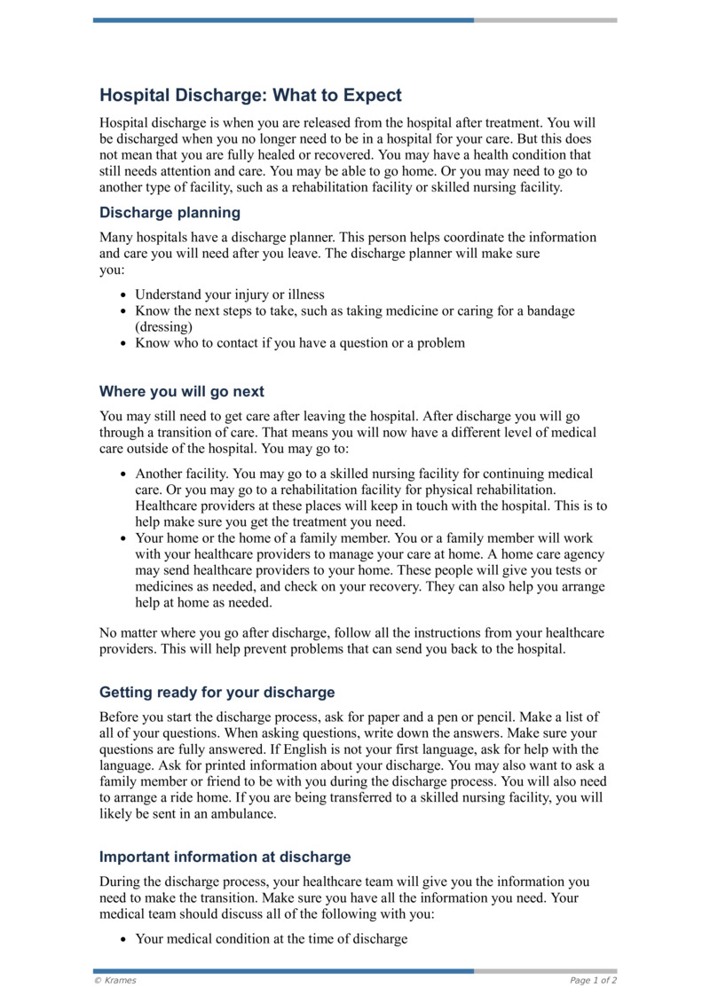 PDF - Hospital Discharge: What to Expect - HealthClips Online