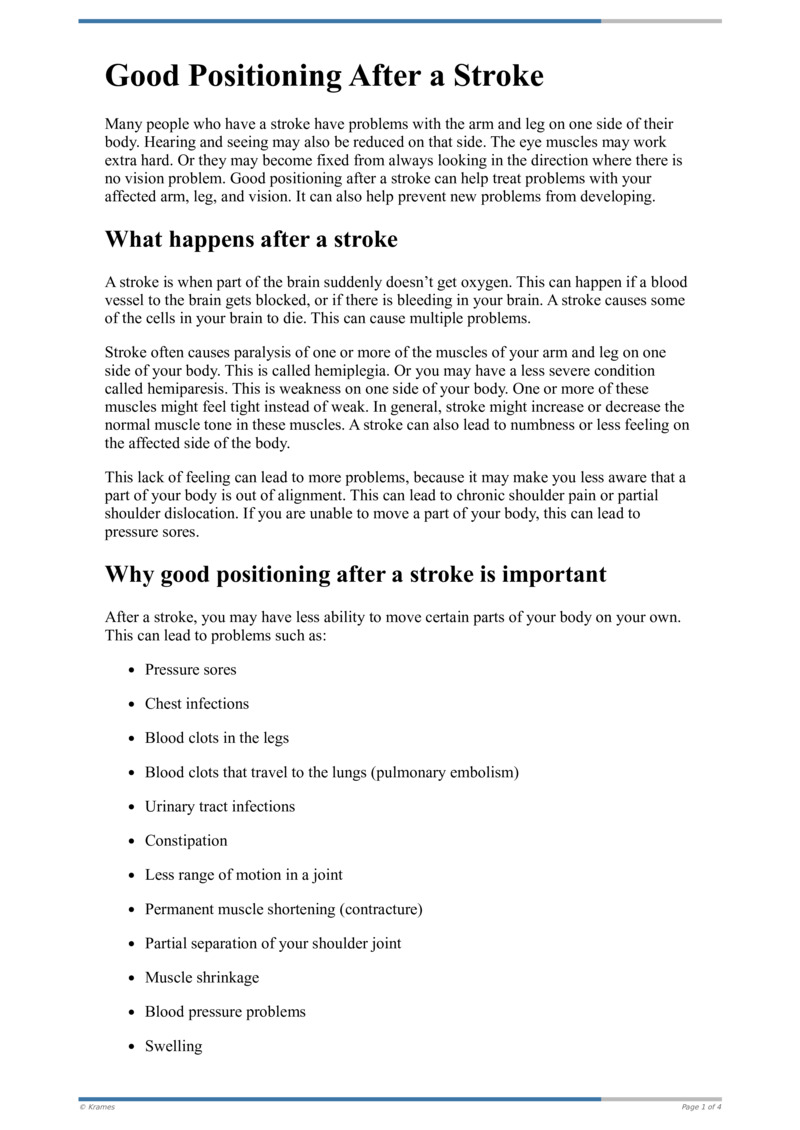 PDF Good Positioning After a Stroke HealthClips Online